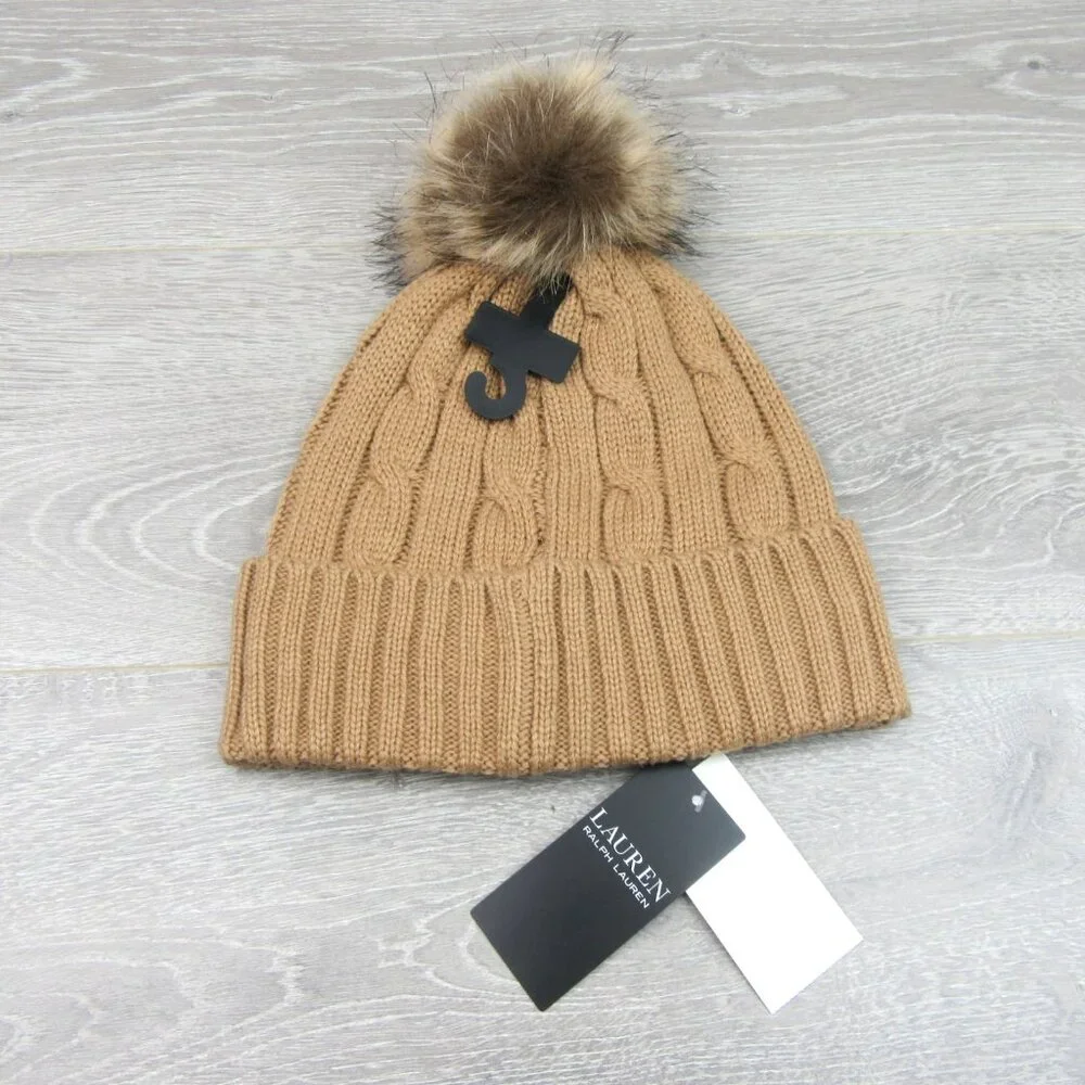 Lauren Ralph Lauren Crest-Patch Pom Pom Cable-Knit Beanie NEW - Picture 8 of 11